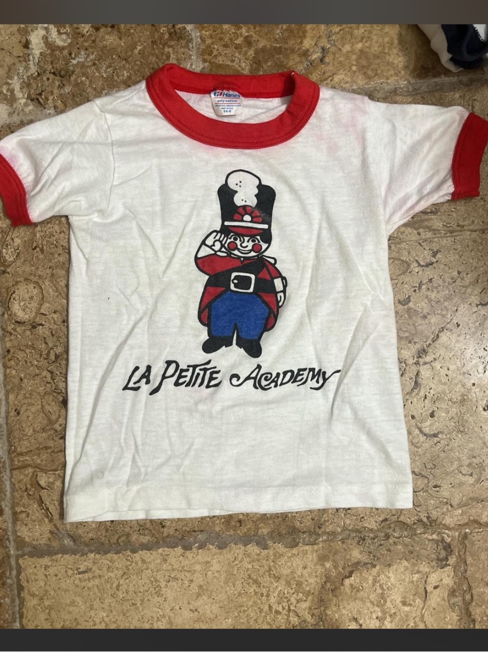 Hanes White Red Ringer Crop Top with La Petite Academy Graphic